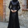 Sequin Detailed Black Evening Dress