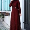 Claret Red Lace Evening Dress